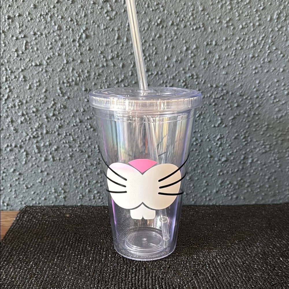 Cute Cat Face Clear Tumbler with Straw